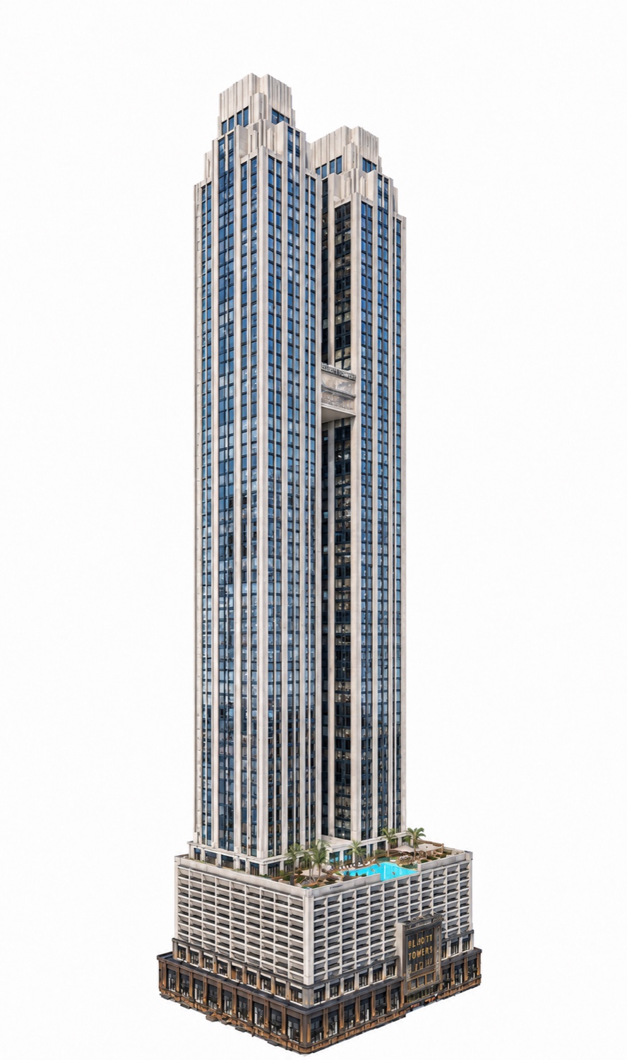 Elliott Towers dual-tower rendering